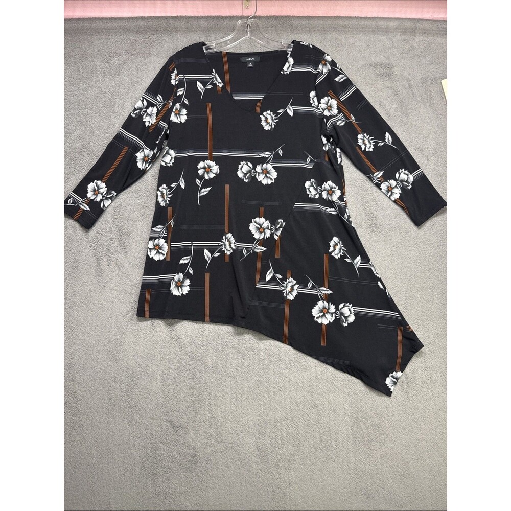 Alfani Woman Shirt Women M Black Red Beige Floral Pullover